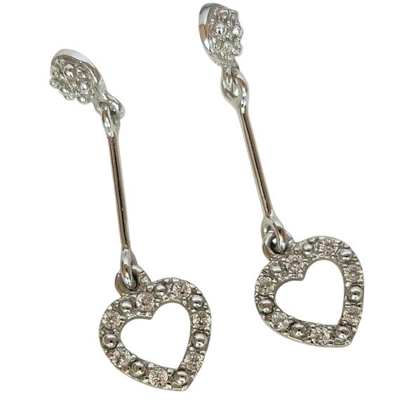 Sterling Silver Heart Earrings 2 Inch CZ Dangle Long Drop Jewelry - Picture 2 of 9